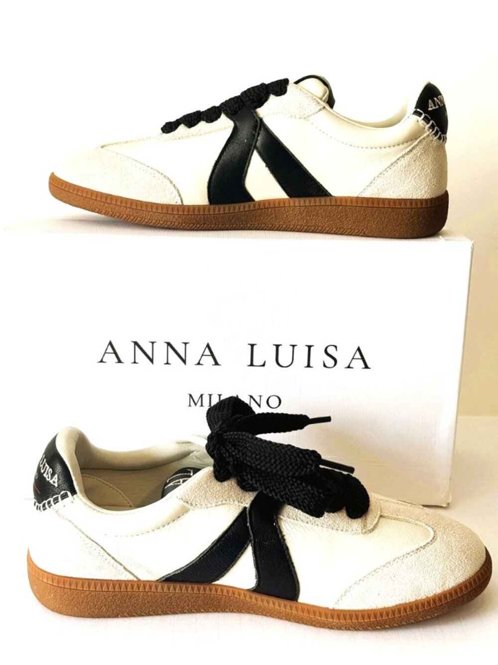 Anna Luisa Roma Sneakers, Italian-made, Retro Leather/Suede Navy White Sz 11